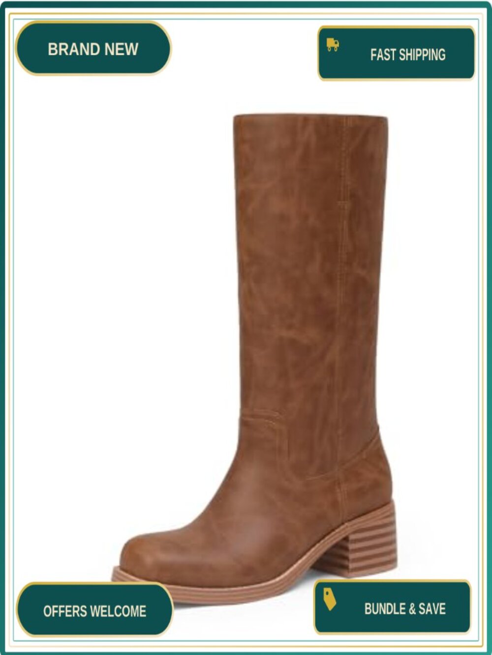 Adolilove Women's Mid Calf Boots Square Toe Chunky Block Low Heel 2